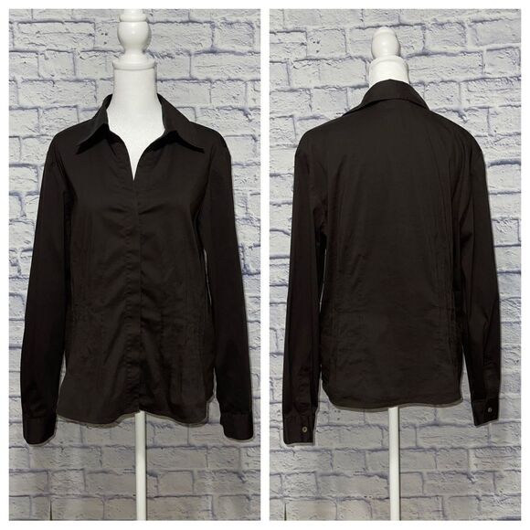 Lafayette 148 NY Button Down black stretch Dress Shirt 10 - Picture 1 of 12